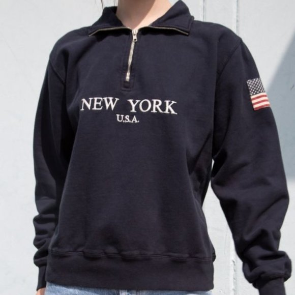 Brandy Melville Sweaters - Brandy Melville Missy Navy Blue pull over w/ New York embroidery